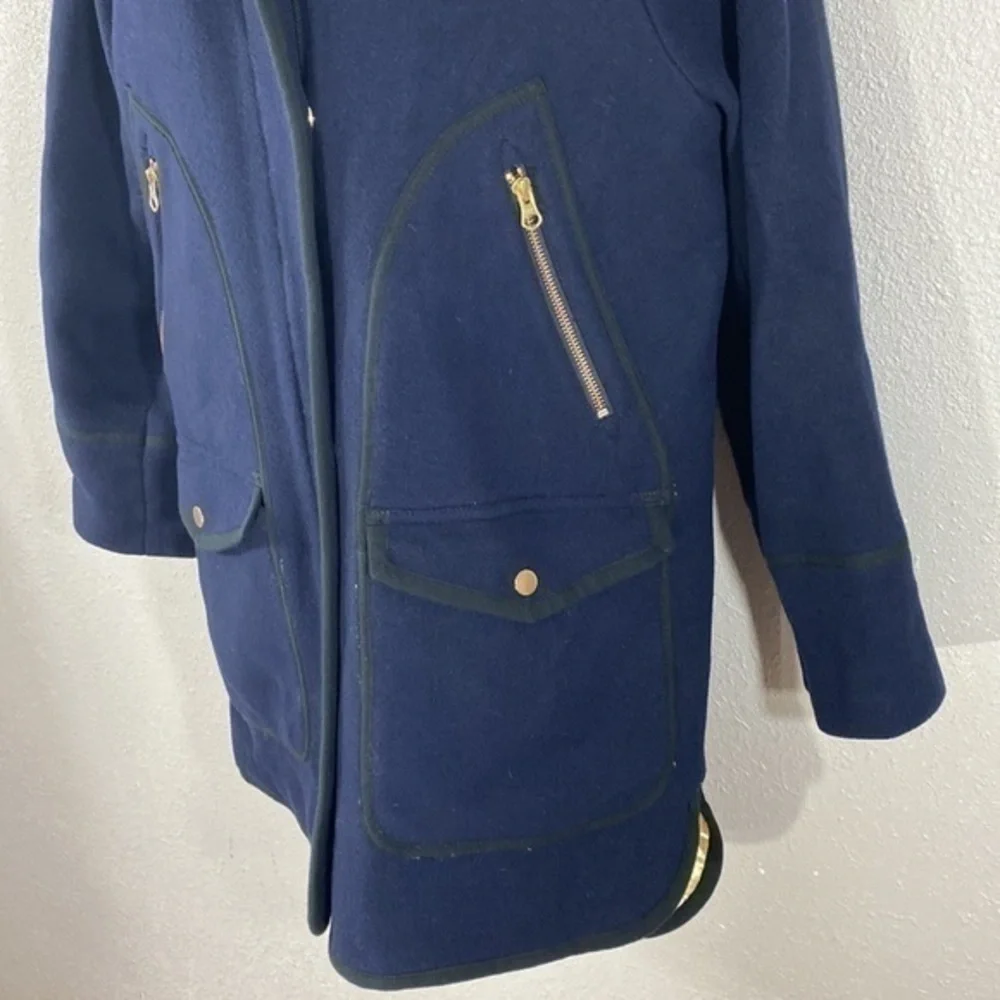 J. Crew summit Italian stadium cloth navy blue gold wool hooded parka coat 4